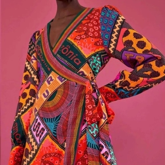 NEW Farm Rio Dotted Patch Scarf Wrap Dress Medium M - Picture 11 of 11